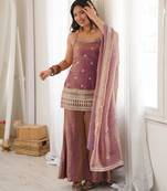 Pink embroidered kurta Palazzo pant with dupatta