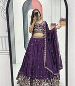 New Womens Latest Festive Wear  with Intricate Elephant Threadwork Lehenga Choli Set