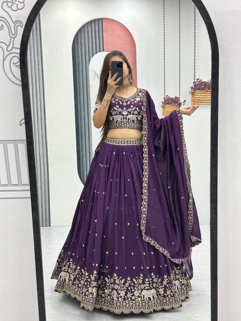 New Womens Latest Festive Wear  with Intricate Elephant Threadwork Lehenga Choli Set