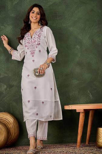lavender fancy silk blend kurta set