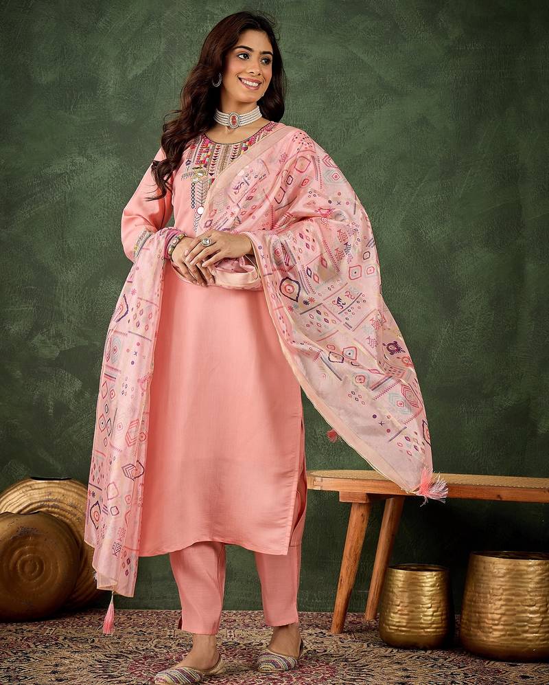 pink fancy silk blend kurta set