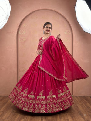 Pink Lehenga Choli with Heavy Embroidery Dupatta Set 1
