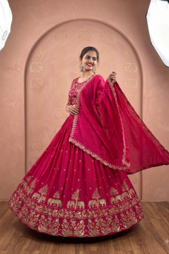 Pink Lehenga Choli with Heavy Embroidery Dupatta Set