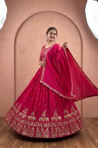 Pink Lehenga Choli with Heavy Embroidery Dupatta Set