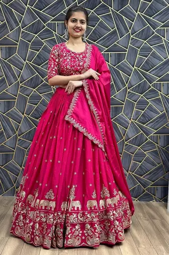 New Trendy Pink Designer Lehenga Choli with Heavy Embroidery Dupatta Set