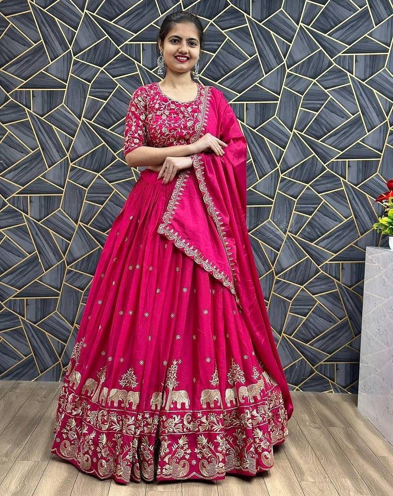 New Trendy Pink Designer Lehenga Choli with Heavy Embroidery Dupatta Set