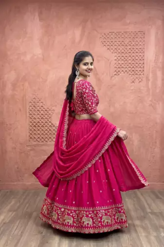 Pink Lehenga Choli with Heavy Embroidery Dupatta Set