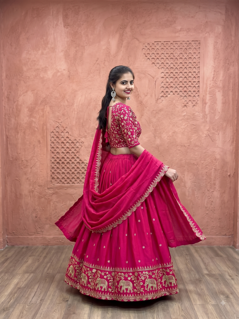 Pink Lehenga Choli with Heavy Embroidery Dupatta Set