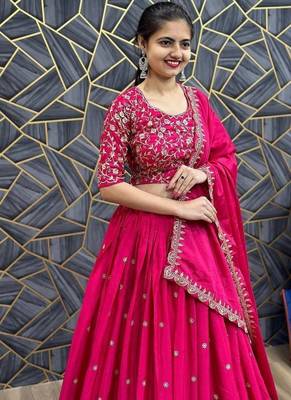Pink Designer Lehenga Choli with Heavy Embroidery Dupatta Set 2