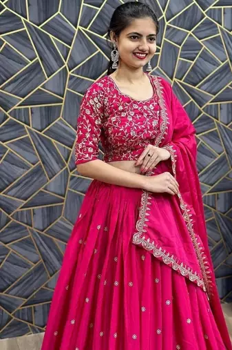 Pink Designer Lehenga Choli with Heavy Embroidery Dupatta Set