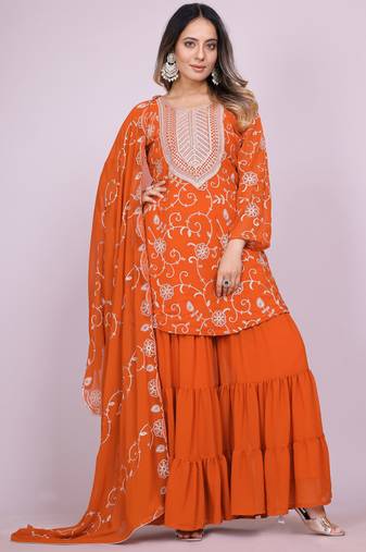 orange fancy georgette kurta set