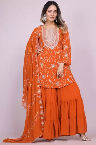 orange fancy georgette kurta set