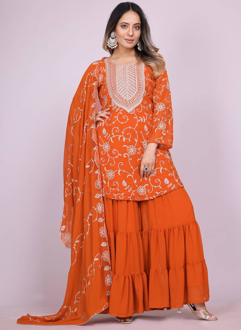 orange fancy georgette kurta set
