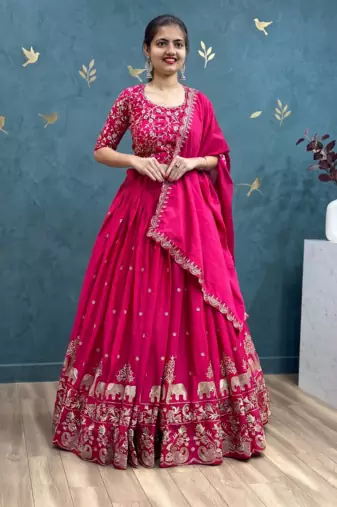 Pink Lehenga Choli with Heavy Embroidery Dupatta Set
