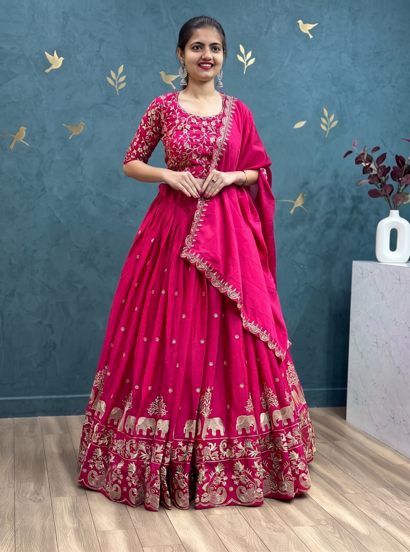 Pink Lehenga Choli with Heavy Embroidery Dupatta Set