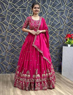 Pink Designer Lehenga Choli with Heavy Embroidery Dupatta Set 3