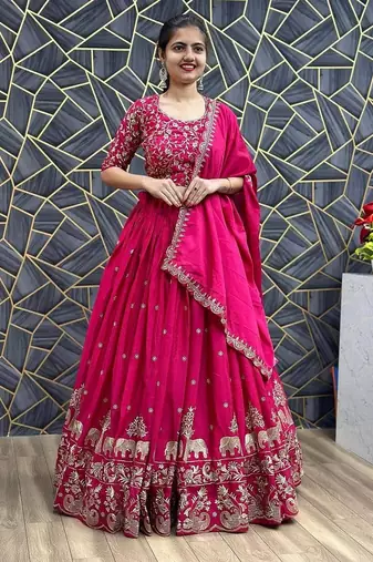Pink Designer Lehenga Choli with Heavy Embroidery Dupatta Set