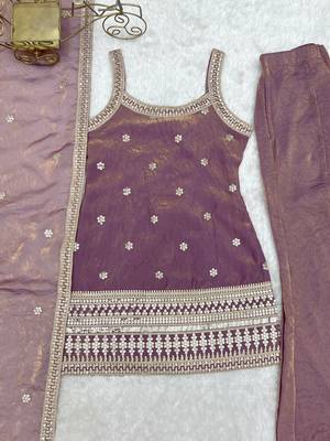 Pink embroidered kurta Palazzo pant with dupatta 5