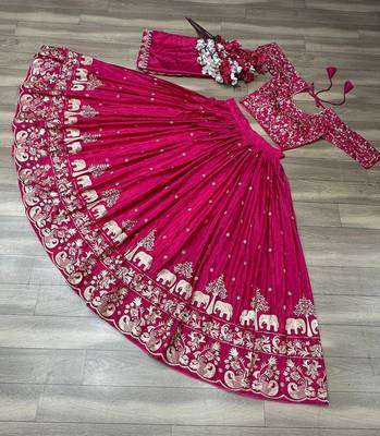 Pink Designer Lehenga Choli with Heavy Embroidery Dupatta Set 4