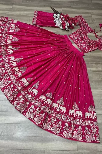 Pink Designer Lehenga Choli with Heavy Embroidery Dupatta Set