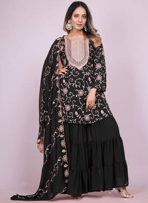 black fancy georgette kurta set 1
