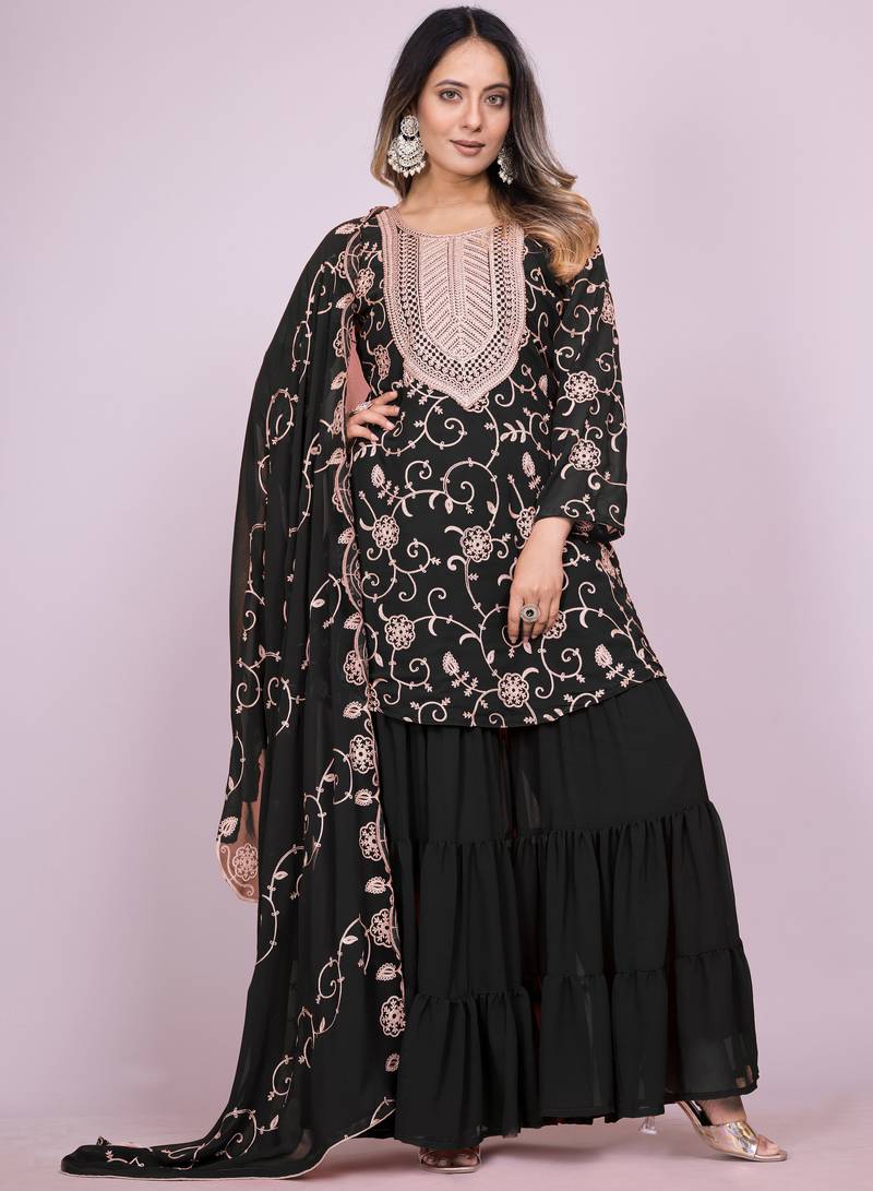 black fancy georgette kurta set