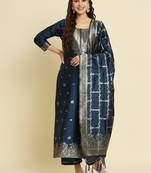 blue fancy cotton silk kurta set