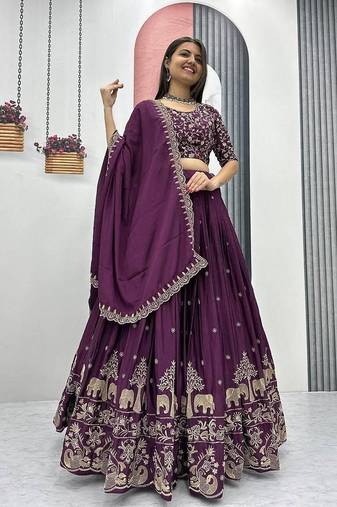 New Trendy Deep Wine Designer Lehenga Choli with Heavy Embroidery Dupatta Set