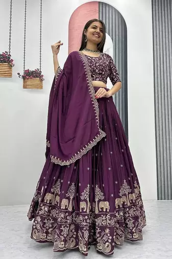 New Trendy Deep Wine Designer Lehenga Choli with Heavy Embroidery Dupatta Set