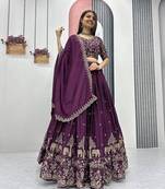 New Trendy Deep Wine Designer Lehenga Choli with Heavy Embroidery Dupatta Set