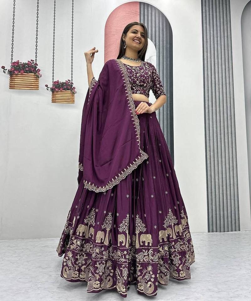 New Trendy Deep Wine Designer Lehenga Choli with Heavy Embroidery Dupatta Set