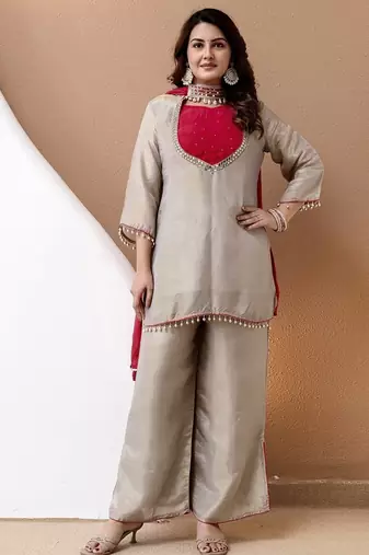 Kurta handwork silk blend Palazzo set