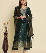 green fancy cotton silk kurta set