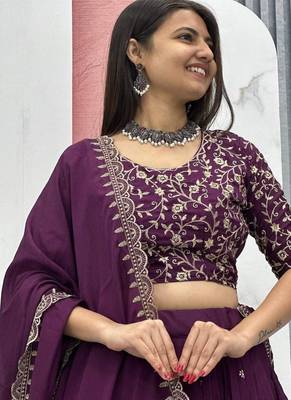 Deep Wine Designer Lehenga Choli with Heavy Embroidery Dupatta Set 2