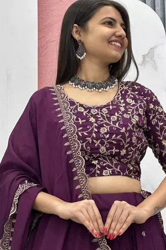 Deep Wine Designer Lehenga Choli with Heavy Embroidery Dupatta Set