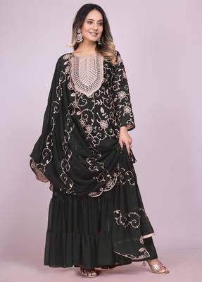 black fancy georgette kurta set 2