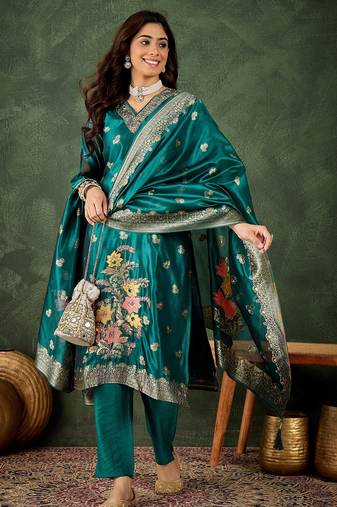 blue fancy organza kurta set