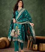 blue fancy organza kurta set