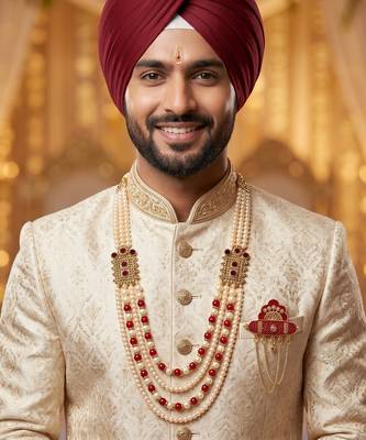   groom sherwani necklace moti mala layered for wedding | groom mala with brooch set 6