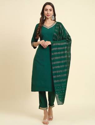 green fancy silk blend kurta set 1