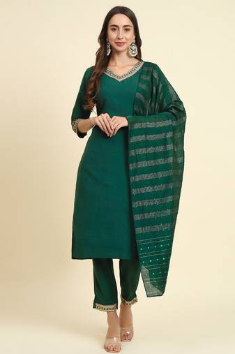 green fancy silk blend kurta set