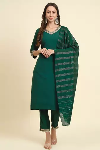 green fancy silk blend kurta set