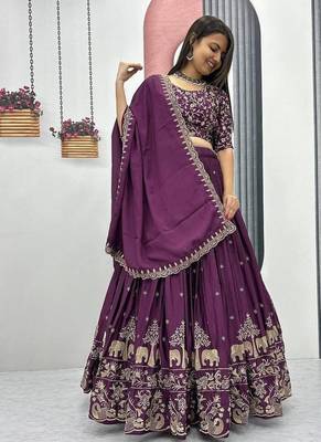Deep Wine Designer Lehenga Choli with Heavy Embroidery Dupatta Set 3