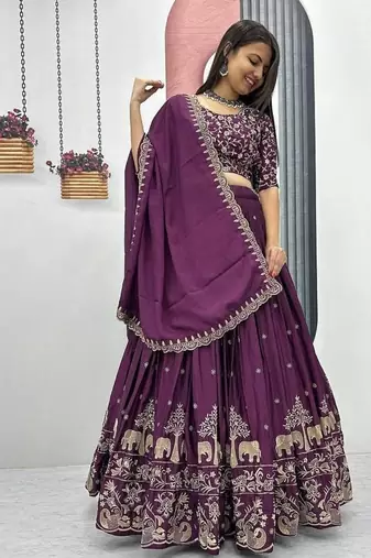 Deep Wine Designer Lehenga Choli with Heavy Embroidery Dupatta Set