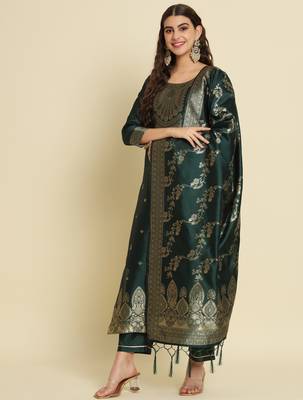 green fancy cotton silk kurta set 3