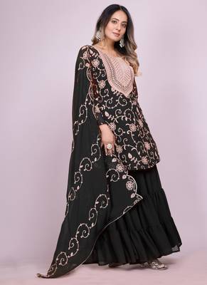 black fancy georgette kurta set 3