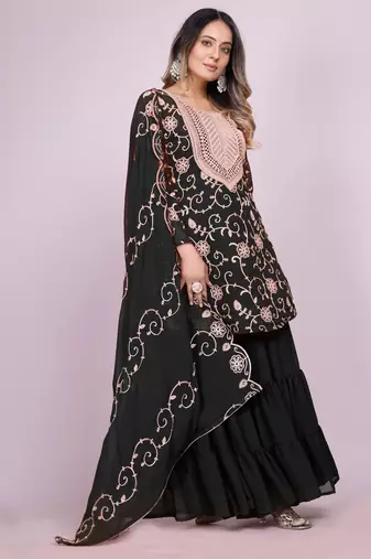 black fancy georgette kurta set