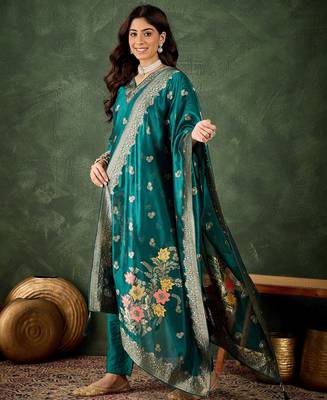 blue fancy organza kurta set 3