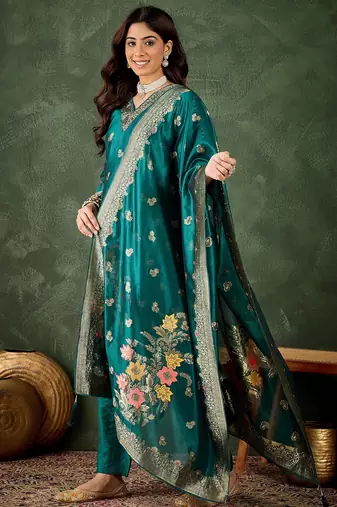 blue fancy organza kurta set