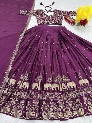 Deep Wine Designer Lehenga Choli with Heavy Embroidery Dupatta Set 4